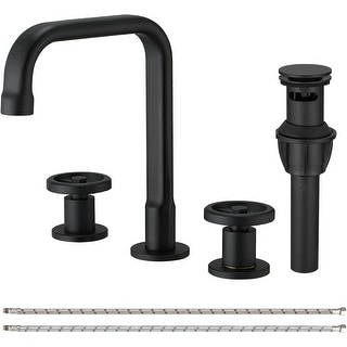 Matte Black Bathroom Faucet 3 Hole Faucet Two Handles Bathroom Sink Faucet Waterfall With ...