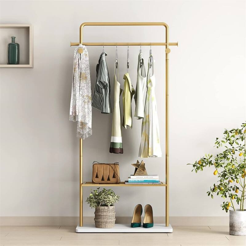 Gold Clothing Racks for Boutiques - 11.8"D x 31.4"W x 66.8"H - Gold 2 tier-31.5''W
