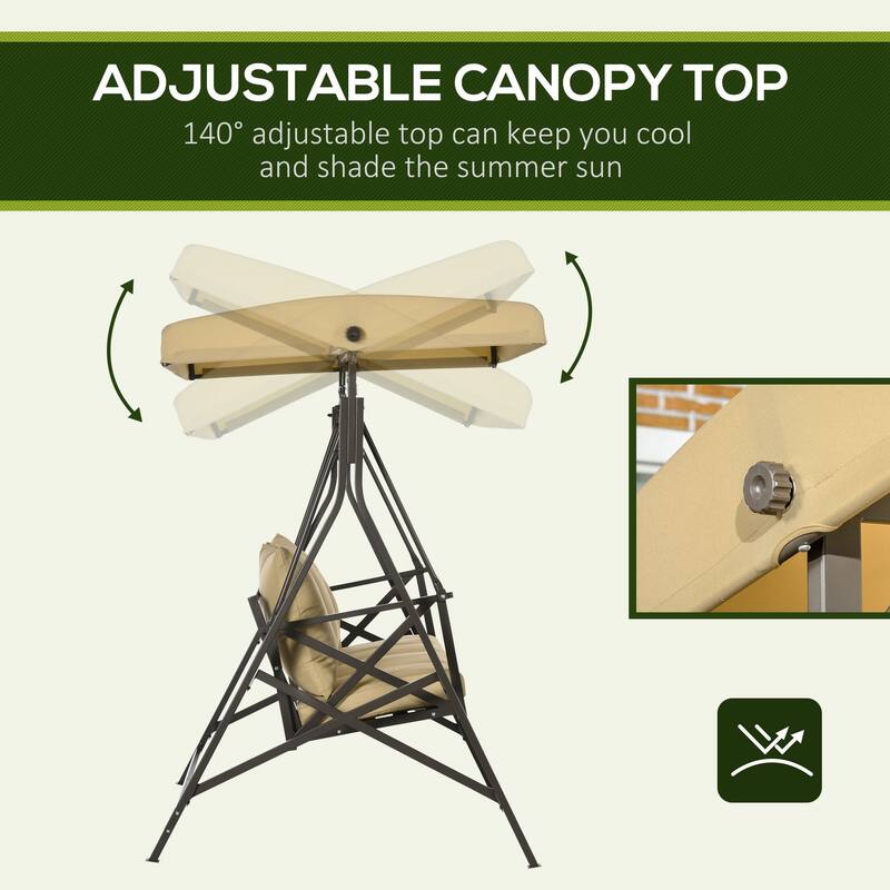 Steel 3-Seat Patio Swing with Canopy & Pillows