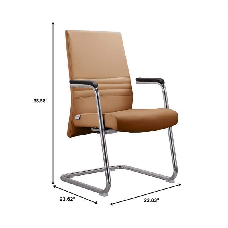 Aleen Leather Office Chair with Fixed Armrests, Upholstered, High Back, Iron Frame, and Easy Assembly for Home or Work Office