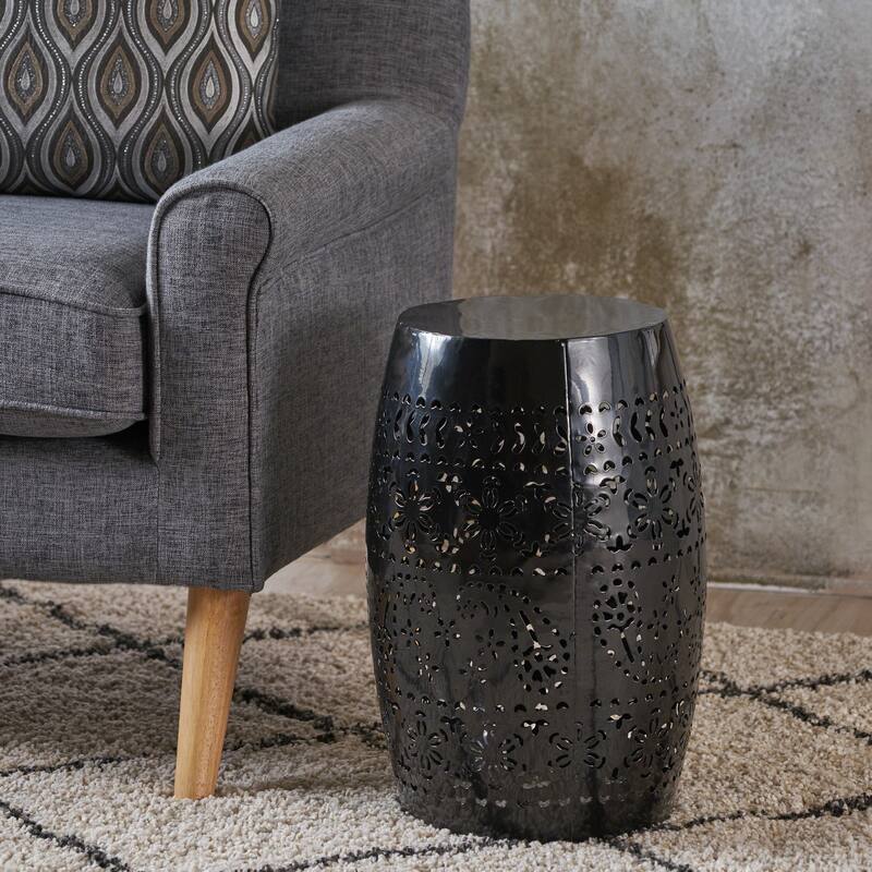 Christopher Knight Home Apollos Indoor 12" Lace Cut Iron Side Table - Black