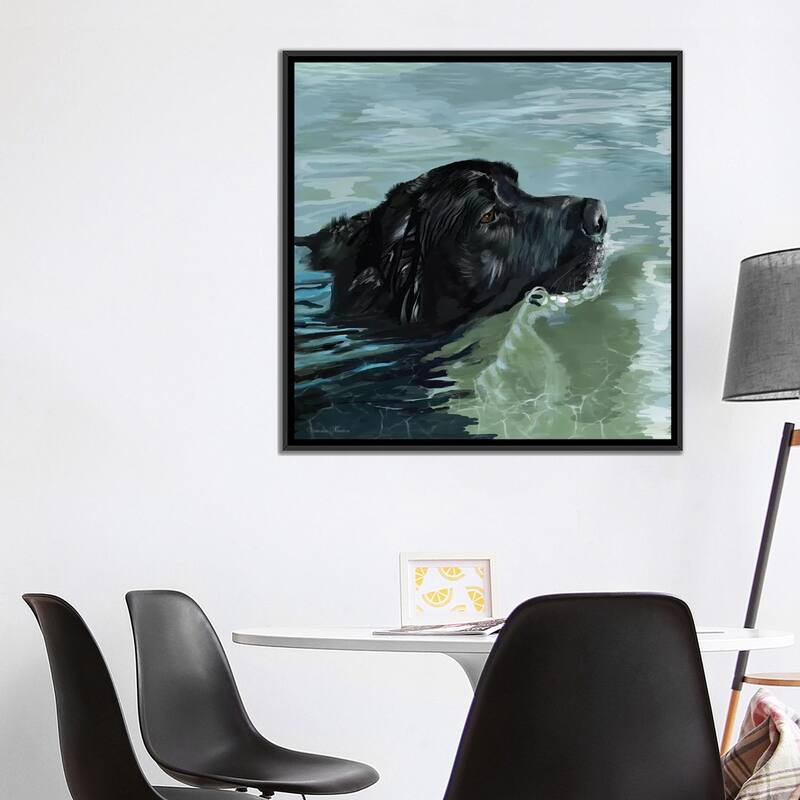 iCanvas "Black Lab Swimming" by Vicki Newton Framed Canvas Print