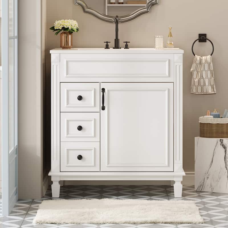 GDF Studio - Belcourt Modern Bathroom Vanity with Ceramic Sink, 2 Storage Drawers and Adjustable Shelf