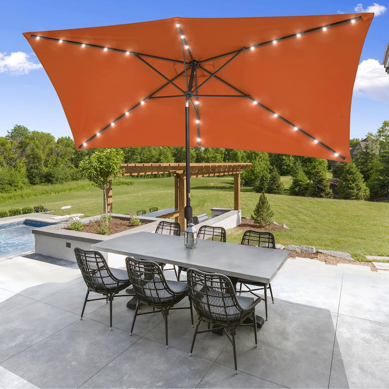LIVOOSUN Patio LED 10 x 6.5Ft Market Umbrella Aluminum/Steel Outdoor Table Rectangle Umbrella with Tilt - Orange