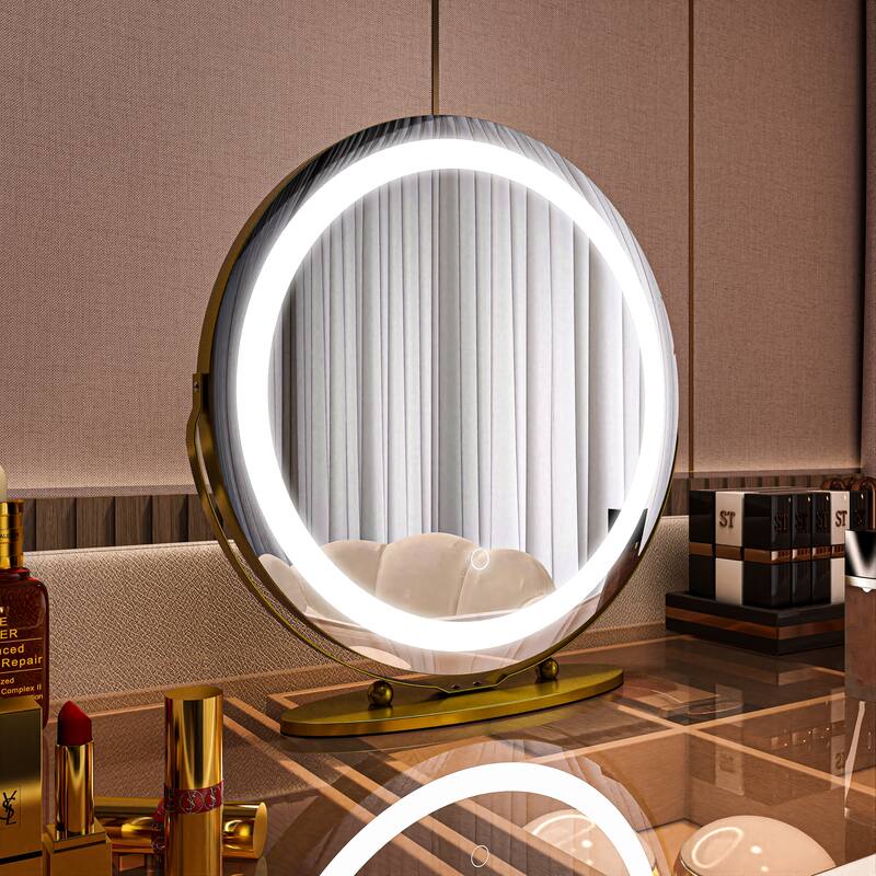 TOOLKISS 19-inch Round Dimmable LED Tabletop Makeup Mirror - 19"
