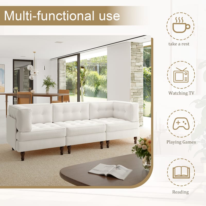 Oversized Modular Sectional Corduroy Fabric Tufted Sofa