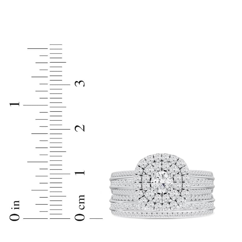 1ct TDW Diamond Double Halo Bridal Set in 10K White Gold for Women