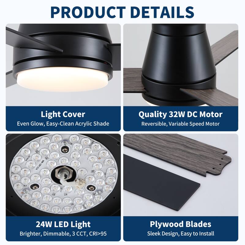 48" Black Lowe Profile Ceiling Fan with Light - Black,Brown