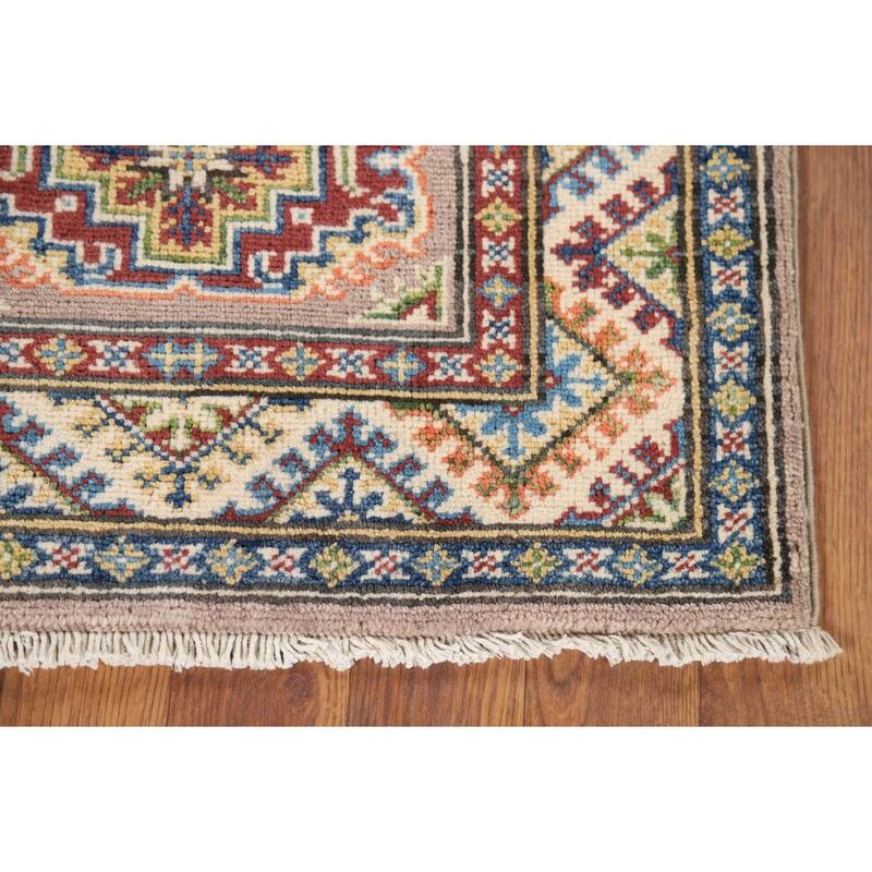 Geometric Kazak Oriental Accent Rug Hand-Knotted Brown Wool Carpet - 2'1" x 2'10"