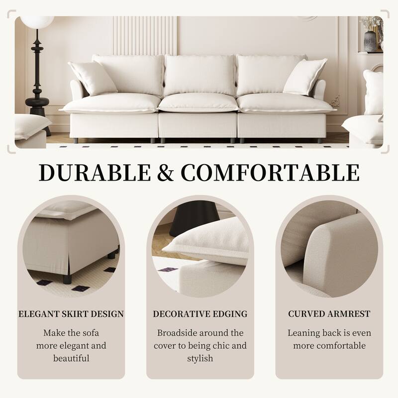 94" Chenille 3-Seater Sofa Modular Sectional with Pocket Springs & 2 Throw Pillows