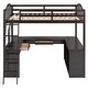 preview thumbnail 6 of 16, Full Size Solid Wood Loft Bed with U-shaped Desk & Storage Compartments, Space Saving Bedframe with Tri-fold Mirror, Espresso