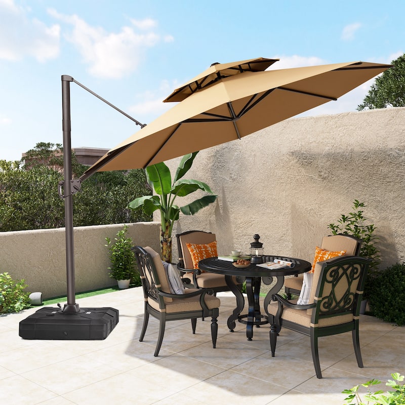 Pellebant 11FT Patio Cantilever Umbrella Round Double Top with Base Stand