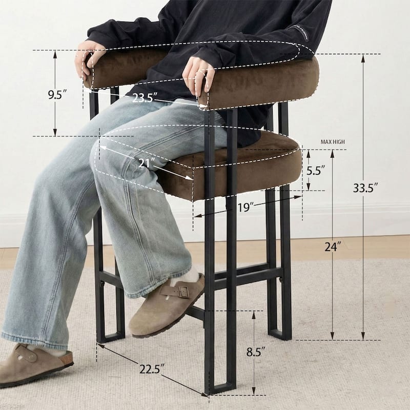 24" Seat Height Upholstered Velvet Solid back Counter Stool (Set of 4)