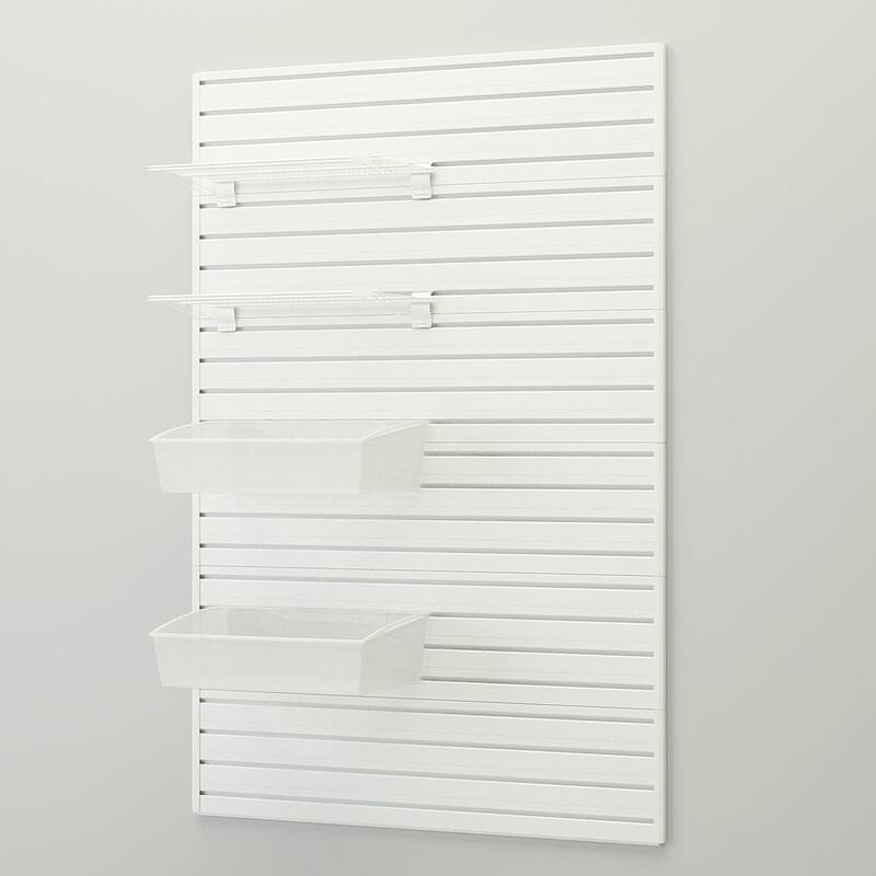 5 Piece Slatwall Panel, Shelf And Hard Bin Set