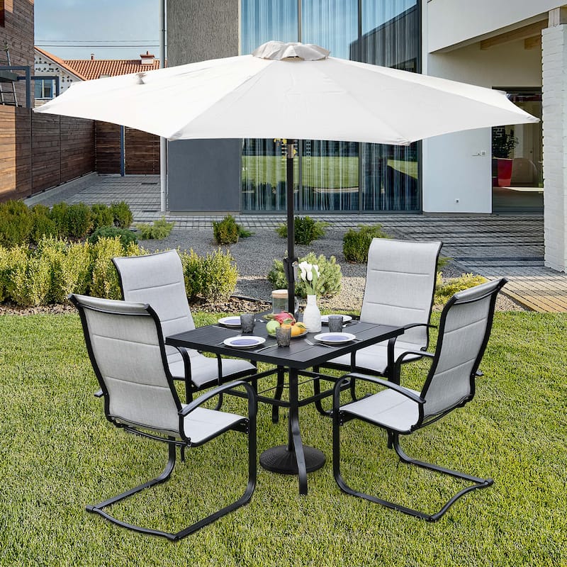 Outdoor 5-Piece Dining Set, Premium Textilene Chairs and Square Iron Table