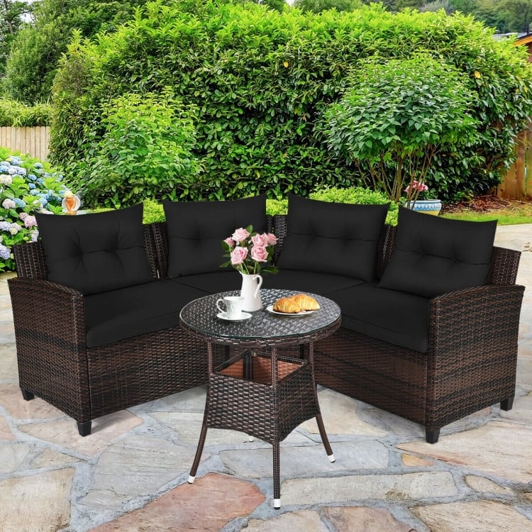 4 Pcs Furniture Patio Set Outdoor Wicker Sofa Set - 31.5" x 25.5" x 29" (L x W x H)
