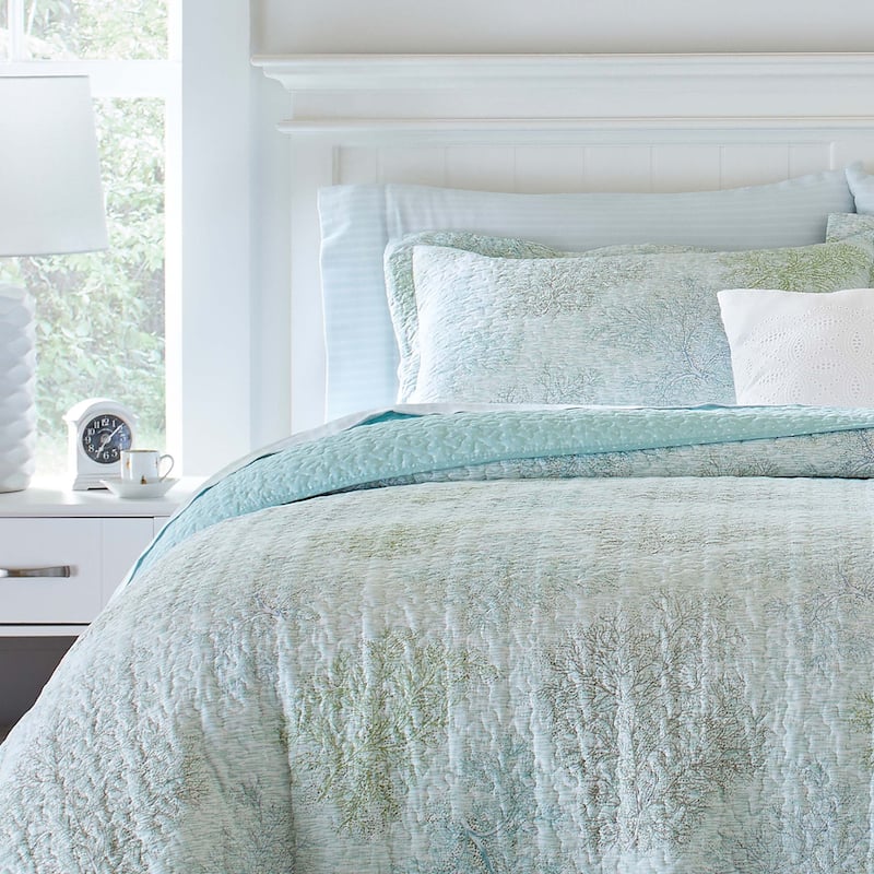 Laura Ashley Saltwater Blue Reversible Cotton Quilt Set