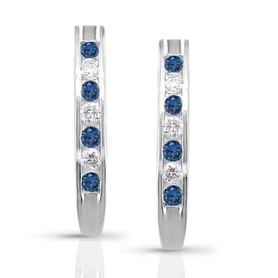 Auriya 1/2ctw Blue Diamond J-hoop Stud Earrings 14k White Gold (I2-I3)
