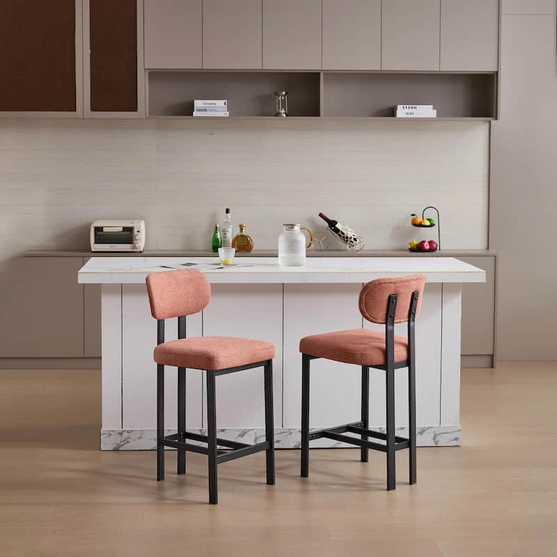 Bar Stools Set of 2, 26 Inch Modern Upholstered Fabric Counter Height Barstools - Orange