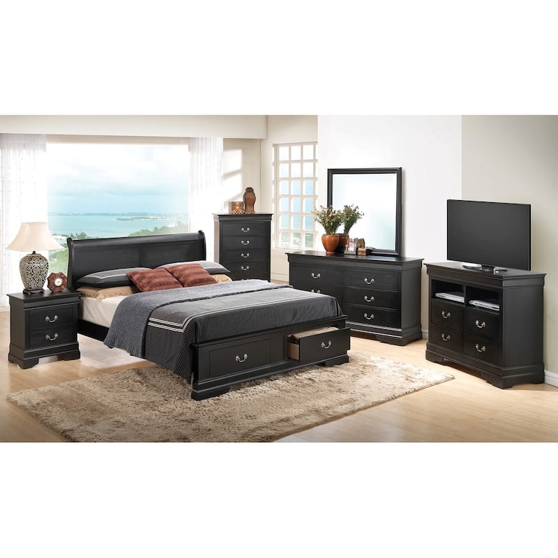 Full Sleigh Bed with Two Storage Drawers - 84" - Black