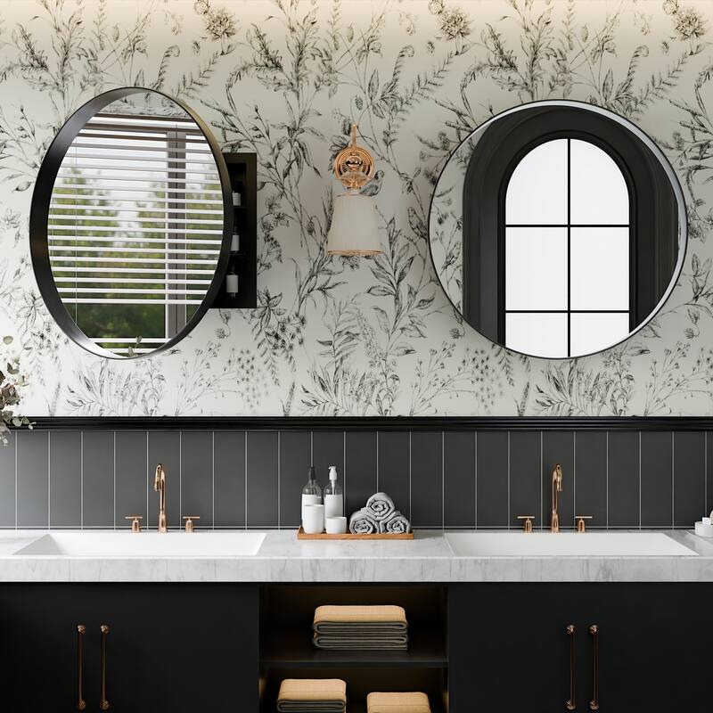 23.6" Round Metal Medicine Cabinet with Mirror & Adjustable Shelves, Black