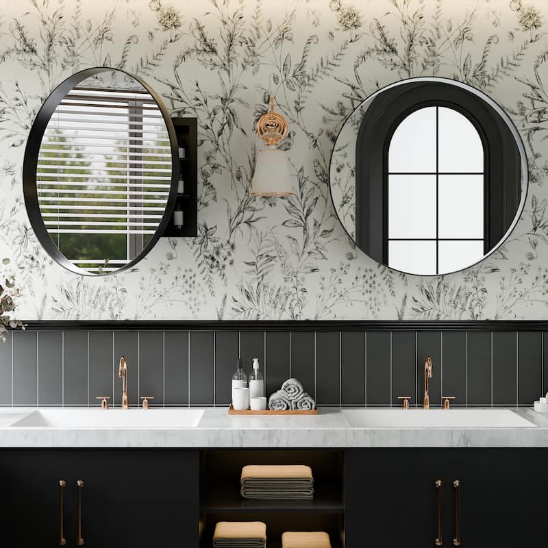 23.6 Inch Surface Mount Round Medicine Cabinet with Mirror and Adjustable Shelves Black Wall Mirror with Storage for Bathroom