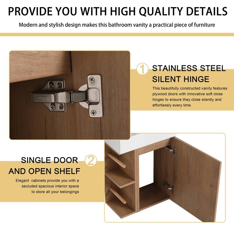 Malwee 16" Floating Bathroom Vanity, Wall Mounted Bathroom Vanity with Resin Sink,Soft Close Door and Side Shelf