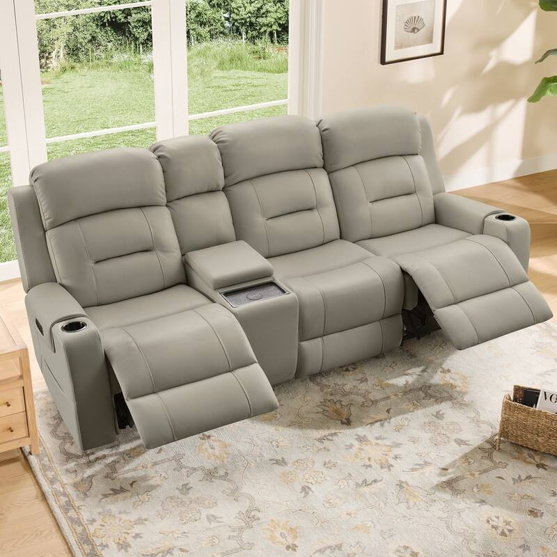 Spruce & Spring Genuine Leather Power Reclining Sofa with Wireless Charging