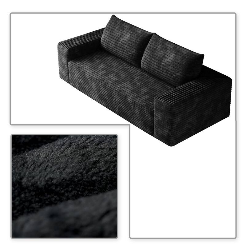 Modern Corduroy Fabric Upholstered Frameless Sofa Couch, For Apartment Living Room Den Entertainment Room
