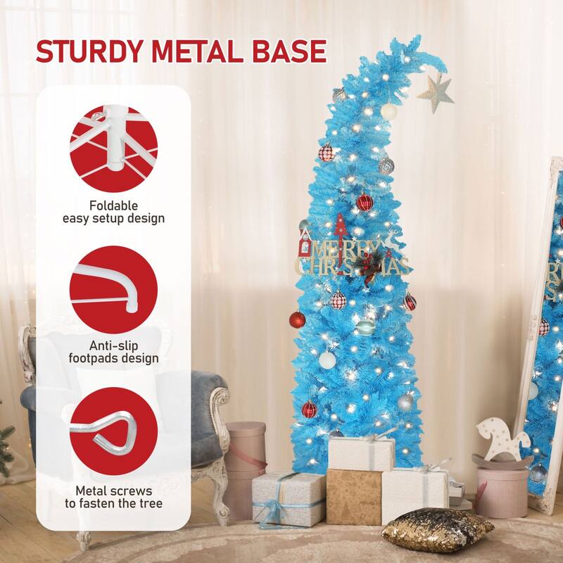 VEIKOUS 6ft Pre-Lit Artificial Christmas Tree with Adjustable Curved or Straight Top - N/A