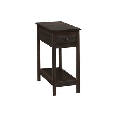 Transitional 2 Tier Accent Table with Storage Drawer, Narrow End/Side Table, Nightstand for Bedroom, Brown Veneer