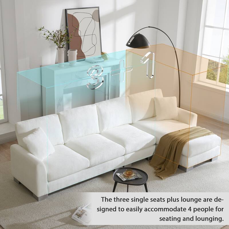 White 119'' Spacious L-Shaped 5 Seater Sectional Sofa with Chaise Lounge and 2 Decorative Pillows, for Living Room, Apartment