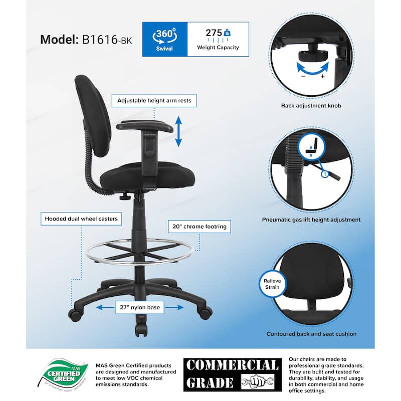 Boss Contoured Comfort Drafting Chair with Arms