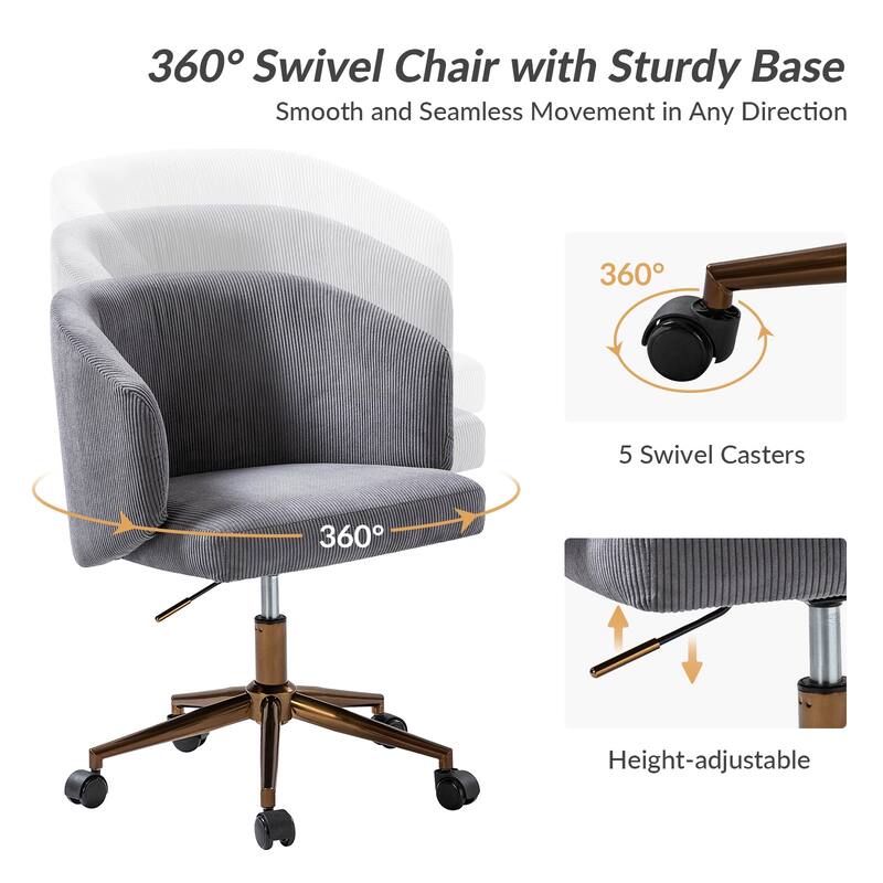 Astore Modern Corduroy Ergonomic Barrel Swivel Office Chair with Height-Adjustable by HULALA HOME