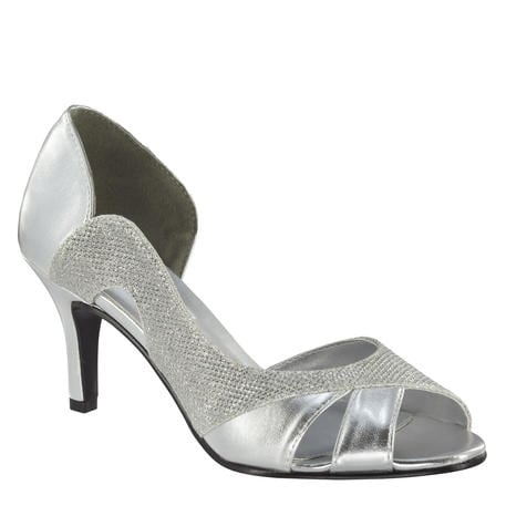 Metallic Glitter Mid-Heel Peep-Toe Pump