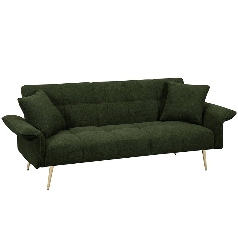 Green Convertible Sofa Couch Sleeper Sofa with Adjustable Backrest, Velvet Folding Sofa Bed with Wood Frame