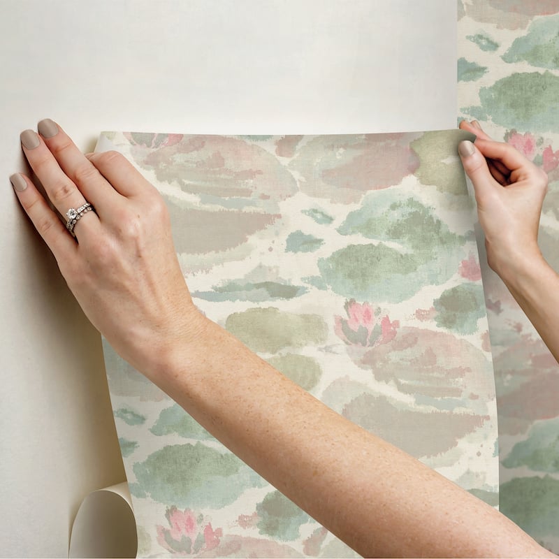 NuWallpaper Water Lily Blush and Teal Peel and Stick Wallpaper