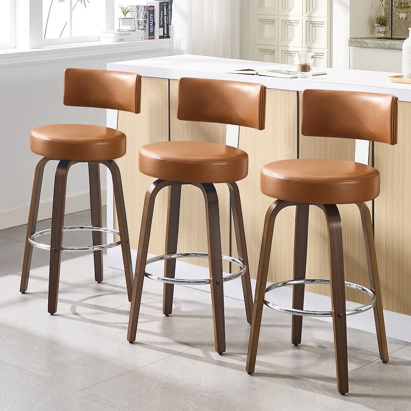 Upholstered Wood Swivel Bar/ Counter Stools, Set of 3
