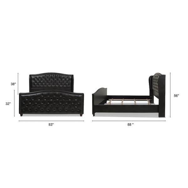 dimension image slide 8 of 10, Athens Upholstered Nailhead Tufted Wingback Panel Bed