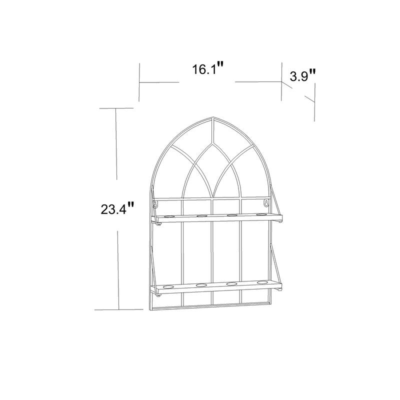Brown and Black Cathedral Iron Window with 8 Tealight Holders Wall Sconce