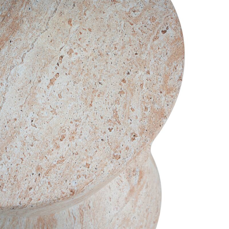 Outdoor Indoor Lightweight Concrete Side Table, Travertine Finish - 19.27