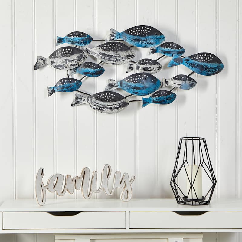 3' x 1.5' Coastal Fish Metal Wall Art Decor