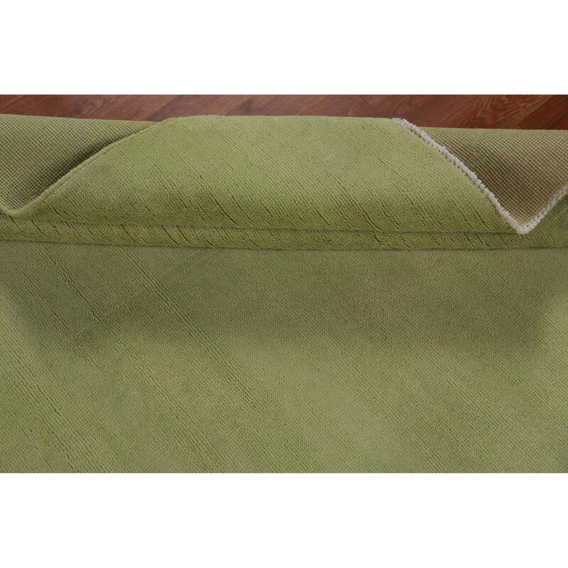 Hand Knotted Oriental 100% Wool Carpet Modern Solid Green Gabbeh Area Rug - 9' 8'' X 5' 3''