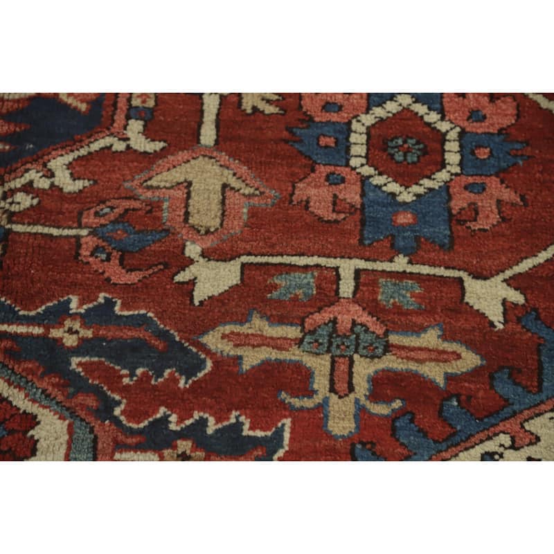 Hand Knotted Oriental 100% Wool Carpet Traditional Medallion Oranges & Rust Heriz (serapi) Area Rug - 11' 0'' X 10' 4''