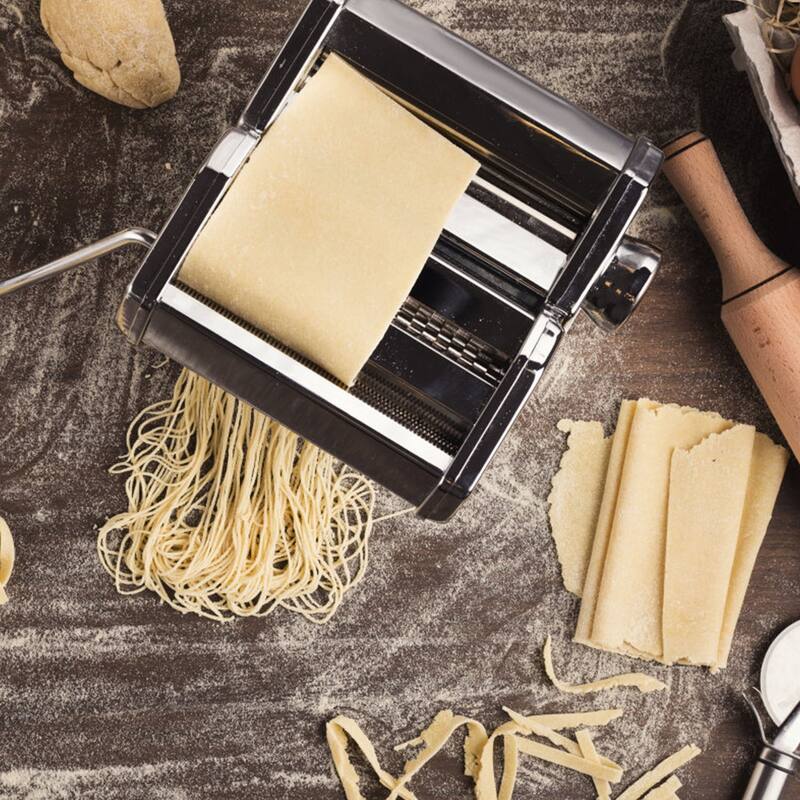 Silver Stainless Steel Pasta Maker Machine with 9 Thickness Settings and Hand Crank - 8.27x7.87x5.12in