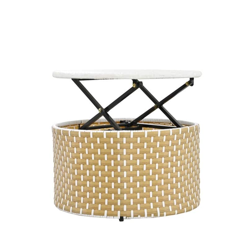 Round Patio Sectional Sofa Set – Two-Tone Rattan Daybed with Retractable Canopy & Modular Seating‌