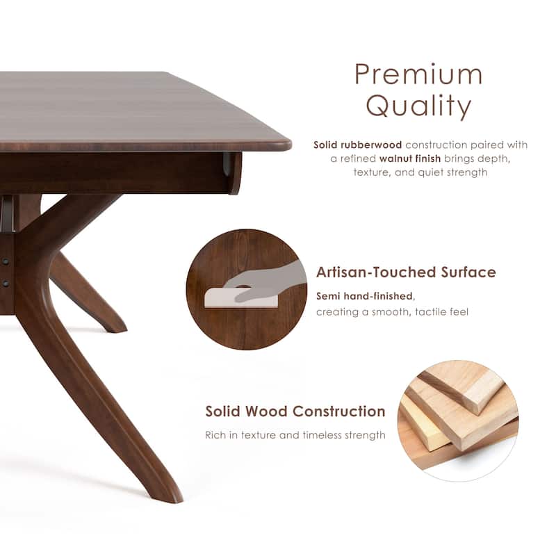 Furniture of America Abigail IV Mid-Century Modern 5-Piece Rich Walnut Solid Wood Extendable Dining Set with Self-Storing Leaf