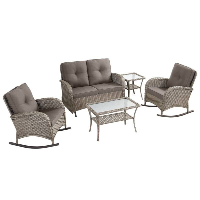 Outdoor Glider Sofa Rocker Chairs Table Grey-Grey - Grey