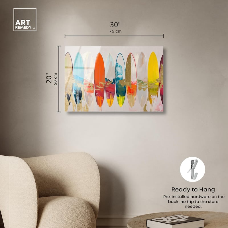 Surfboard Horizons II Acrylic by Art Remedy, Ready to Hang