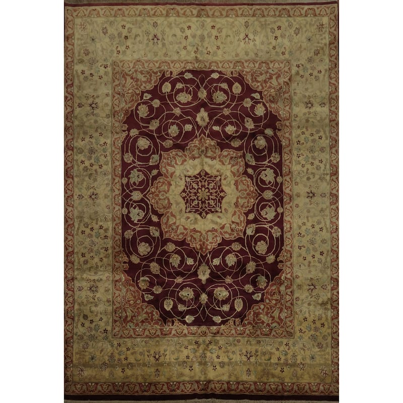 Hand Knotted Oriental 100% Wool Carpet Traditional Floral Red Agra Area Rug - 12' 0'' X 9' 1''